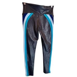 SPANX Faux Leather Track Stripe 7/8 Leggings Navy Cool Blue Colorway NWT Medium